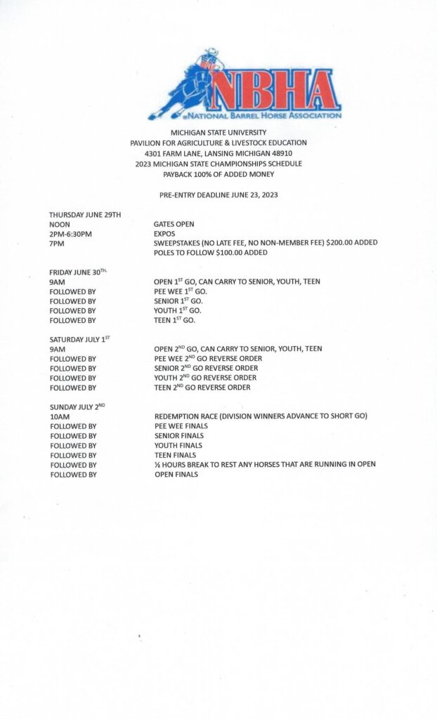 2023 State Finals Schedule MI NBHA